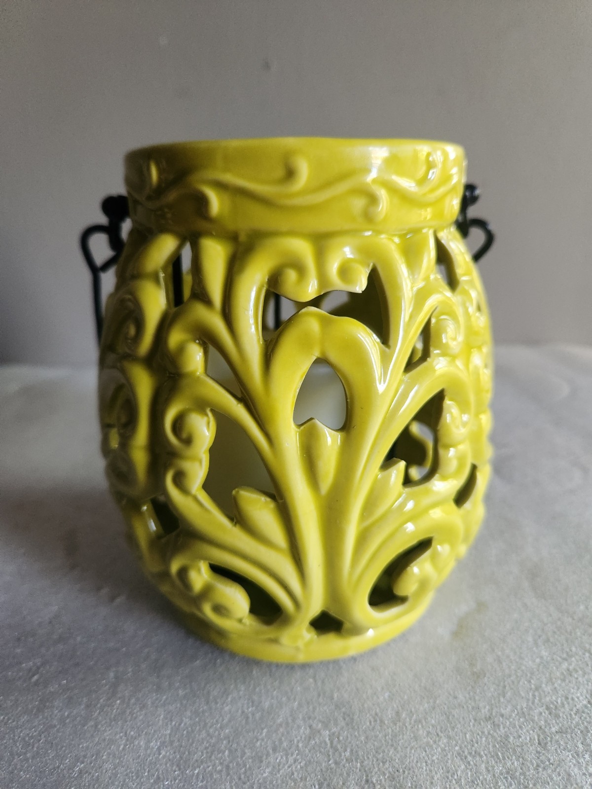 Indoor/Outdoor Ceramic Hanging Candle Holder with Intricate 