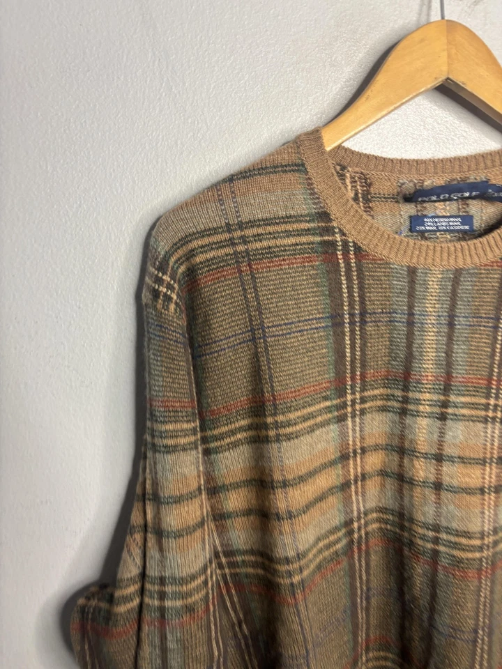 Мужской свитер Polo Golf Ralph Lauren 2XL в клетку шерсть мериноса кашемир с круглым вырезом - Изображение 2 из 4