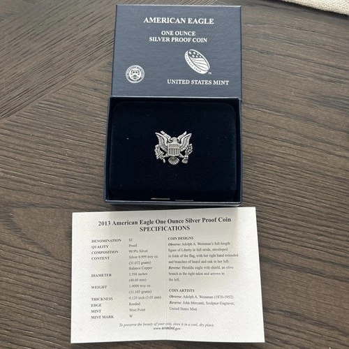 2013 US MINT AMERICAN EAGLE ONE OUNCE SILVER PROOF $1 DOLLAR COIN IN BOX w/COA