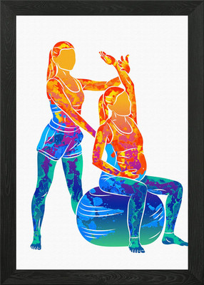 Frau macht Fitnessball Gerahmtes Wandbild Poster Leinwandbild Bild