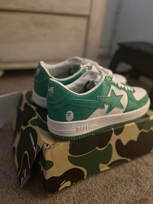 A Bathing Ape Bapesta BAPE STA Men s Green/White Low Top Lace Up Sneakers NIB