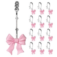 12 PCS Cute Bow Knot Double Shower Curtain Hooks Resin Decorative Pink