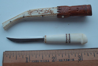 Antique Norway Scandinavia Eskimo Sami Knife & Sheath handcarved reindeer antler