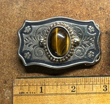 GOLD tone metal TIGERS EYE stone BELT BUCKLE Western Cowboy Indian BOHO Women 1"
