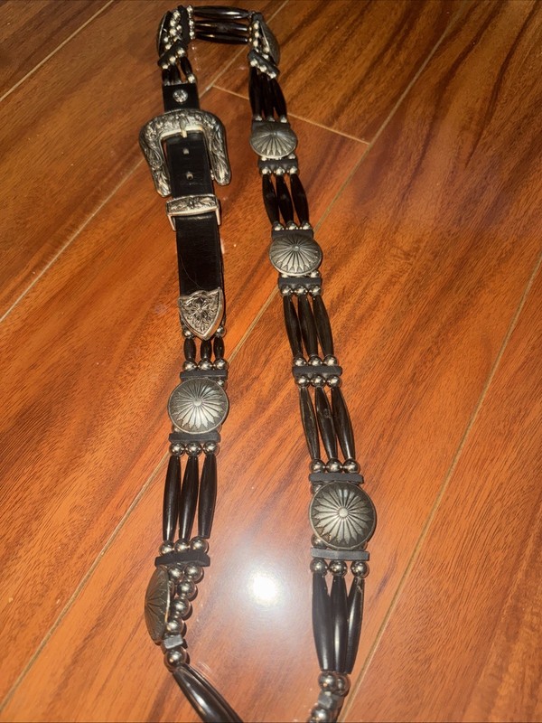 Vintage Buffalo Horn Hairpipe Concho Belt 38" Southwestern Western Boho Heavy