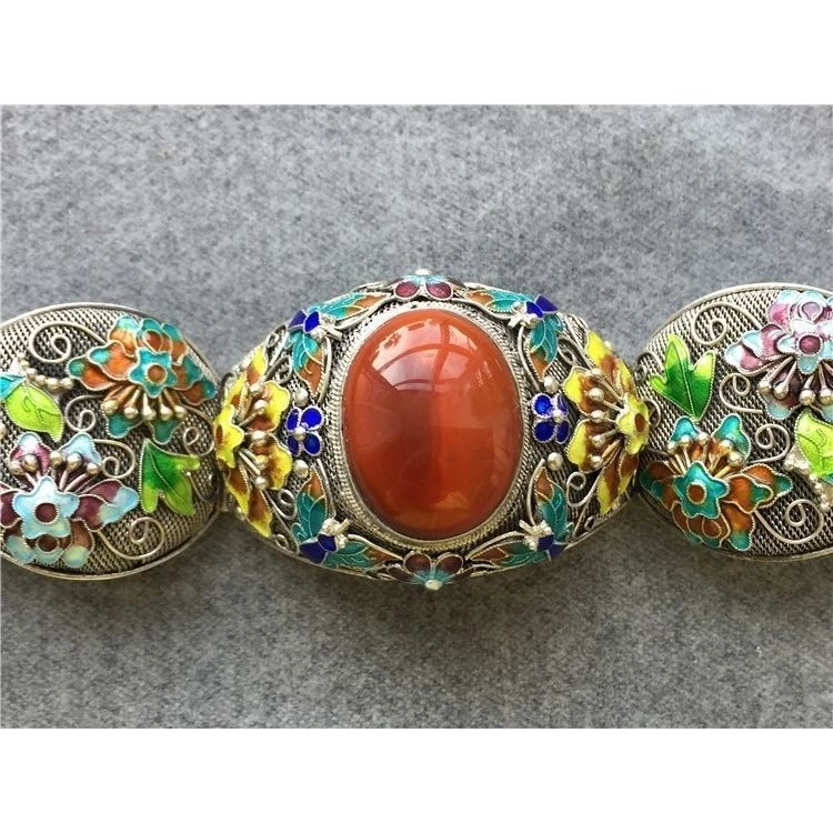 Brazalete abierto ajustable vintage de filigrana esmalte piedra roja joyería para mujer Foto 4 de 4