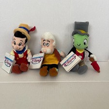 Disney Store PINOCCHIO Bean Bag Plush Lot of 3 Jiminy Cricket Geppetto