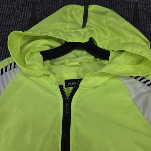 rue21 Jacket Mens Large Neon Yellow White Hooded Full Zip Windbreaker Hustle image 3