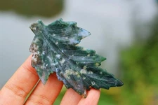 3'' Natural Moss agate leaf carving Home decor Crystal gift Crystal heal 1pc