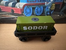 Thomas Train Wooden Black Cargo Car  Magnetic Olive Green Sodor Cargo Read 