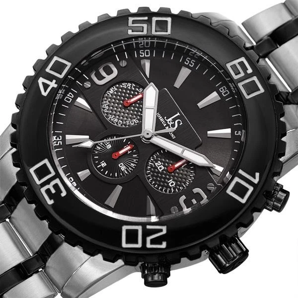 Joshua & Sons JX100TTB Giorno Data Gmt Minuti Pista Argento Nero Orologio da - Immagine 4 di 4