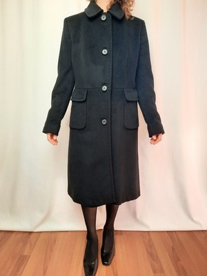 Max Mara Damen Mantel schwarz Wolle tailliert elegant Luxus Made in Italy