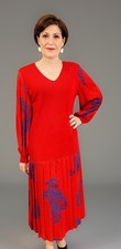 Jaymee Papéll Dress Quiet Luxury Tight Knit Top Sz14 Red Paisley Vintage