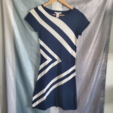 Alice + Olivia Navy Blue White Chevron Stripe Cotton Knit Mini Dress XS Rare