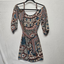 Audrey Ann Dress Womens Medium Multicolor Boho Geometric Print Rayon Made USA