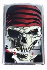 Vintage Pirate Skull W/ Sword in Mouth -USA Made- Chrome Finish -Zippo Lighter
