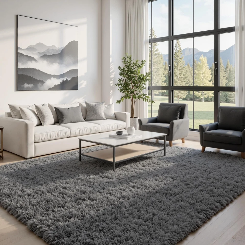 8x10 Area Rugs for Living Room Ultra Soft Fluffy Shag Grey Rugs for Bedroom, ... - Image 2 of 4