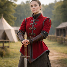 Medieval Padded Gambeson Jacket, Leather Trim Armor, Viking LARP Costume, Renais