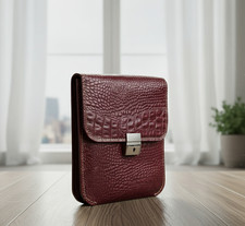 Deep Maroon Crocodile Pattern Leather Men's Shoulder Crossbody Bag Luxury Real