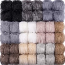 40 Pieces Faux Fur Pom Pom Balls Fluffy Pom Pom with Elastic Loop Soft Color