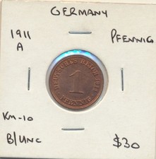 Germany: Deutsches Reich 1911-A Pfennig KM-10 B/UNC