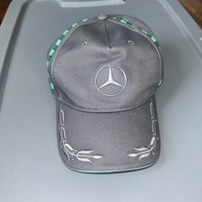 Mercedes-Benz Gray Embroidered Baseball Cap Silver Logo Laurel Wreath Plaid