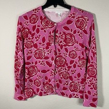 Charter Club Women's Large Long Sleeve Cardigan Button Up Pink Roses Floral