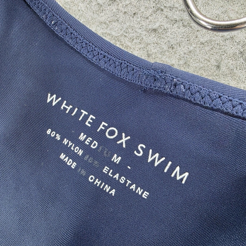 Parte inferior de bikini de natación de zorro blanco para mujer mediana azul marino tanga floral bordada Foto 2 de 4