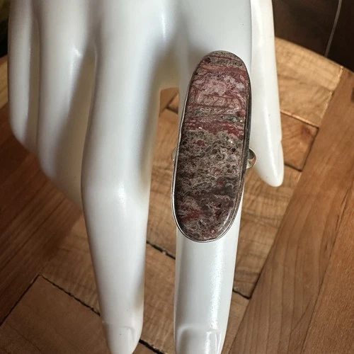 Artisan Accent Ring Size 6.25 Pink Gray Leopard Skin Jasper 925 Sterling 6.3g