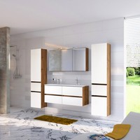 BadmöBel Komplett Set Matt Weiß Doppel-Waschtisch Seitenschrank Spiegel GäSte-Wc