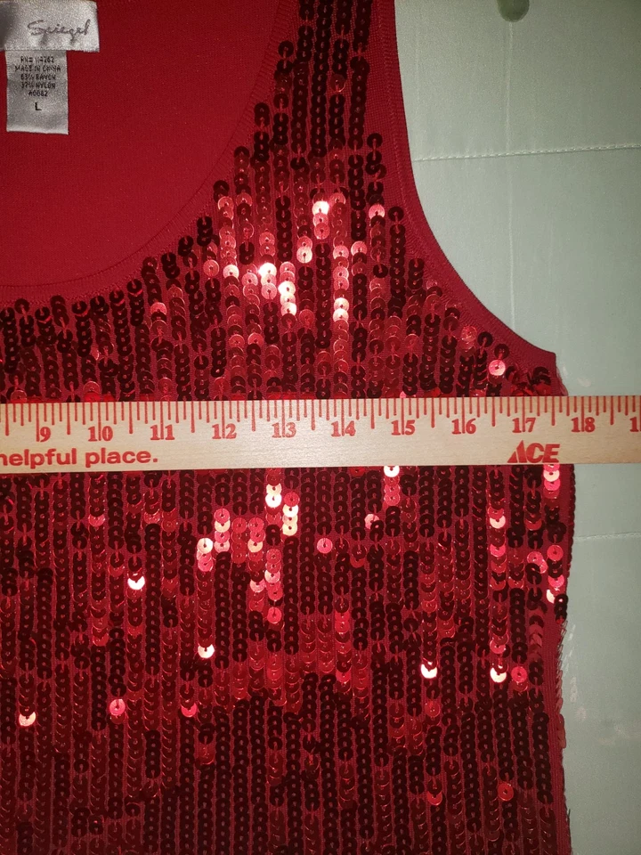 Spiegel Womens Festive Red Sequined Tank Blouse Sz Large - Image 4 of 4