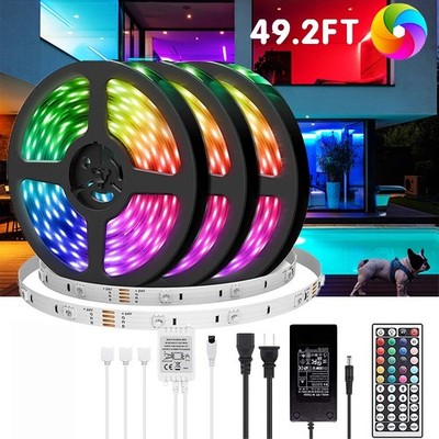 16.4FT RGB Led Strip Lights Waterproof Flexible with 44 Keys Remote 12V US Power