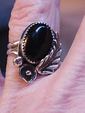 Vintage Native American Navajo Black Onyx Sterling Silver Ring SZ 6