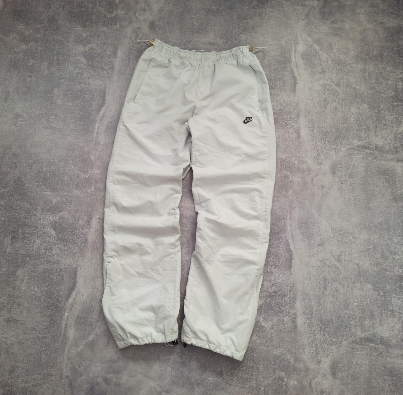Vintage NIKE Track Pants S 90s Flared Baggy Nylon White Y2K 