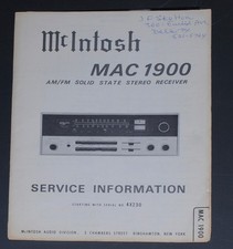 McIntosh MAC 1900 stereo receiver service manual, original