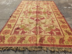 Vintage Traditional Handmade Turkish Oushak Style Wool Multicolor Kilim 8.0x5ft