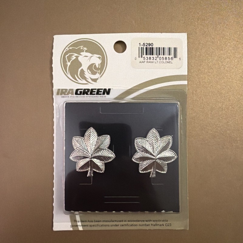 US Army/ USAF LT. Col. Officer Dress metal Rank insignia (2 pc) Ira Green