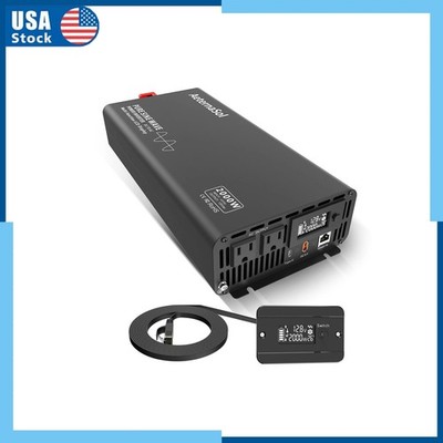 Pure Sine Wave Power Inverter 2000W 12V DC to 120V AC Car RV Truck with Remote