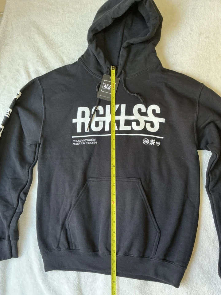 Sudadera con Capucha Young & Reckless Negra Diseño Gráfico Pullover Adulto XS NUEVA CON ETIQUETAS  Foto 3 de 4