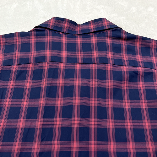 Camicia uomo Bonobos grande blu navy magenta a quadri manica lunga slim fit nylon spandex - Foto 6 di 7