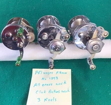 3 Vintage Pflueger Akron No. 1893L Baitcasting Reel with Clicker Made in the USA