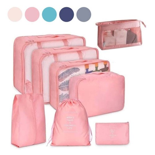 8Pcs Packing Cubes Luggage Storage Organiser Travel Compression Suitcase Bag UK