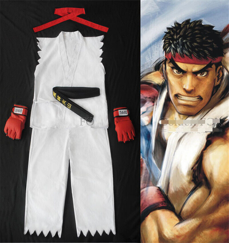 Game STREET FIGHTER V Ryu Ken Cos Costume Karate Outfit Boxing Gloves  Clothiing