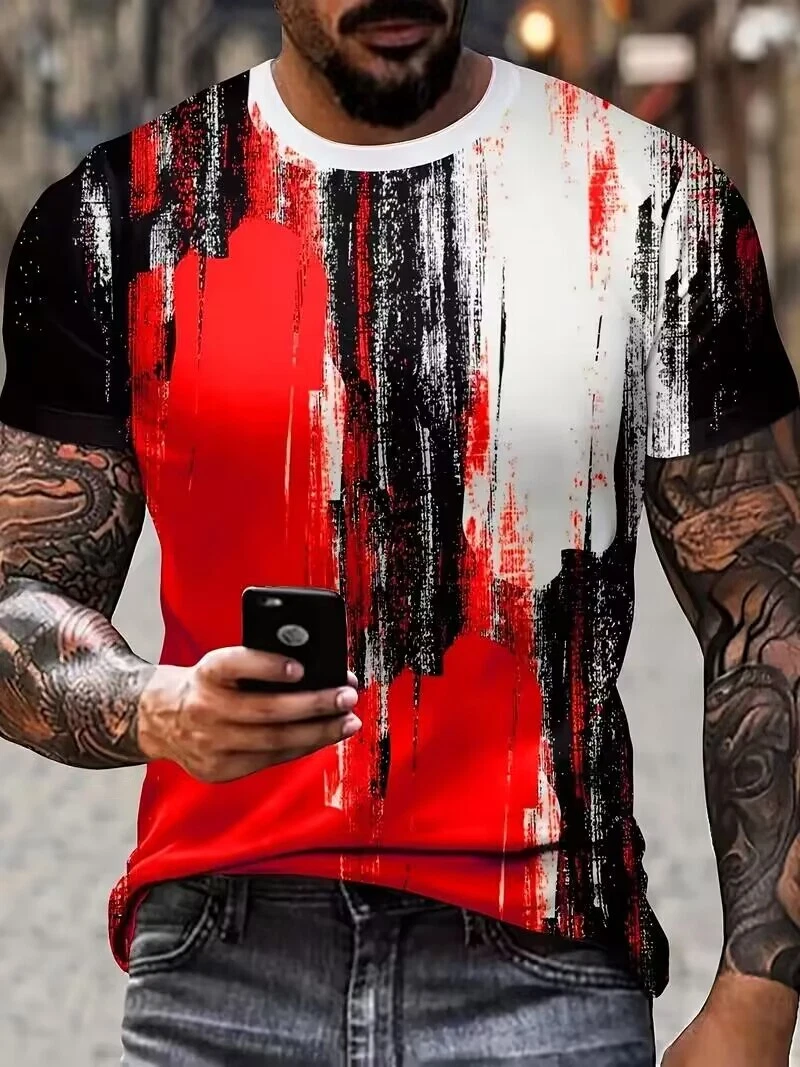 Camiseta estampado abstracto hombre moderna cómoda elástica clásica cuello redon