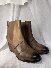 Diba True Bird Song Leather Wedge Boot Distressed Brown Women’s 8