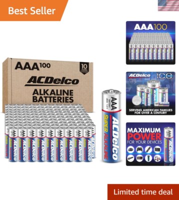 ACDelco 100-Count AAA Batteries, Maximum Power Super Alkaline Battery, 10-Yea...