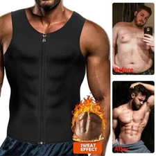 Men's Sauna Suit Sweat Vest Waist Trainer Body Shaper Compression Tank Top Shirt