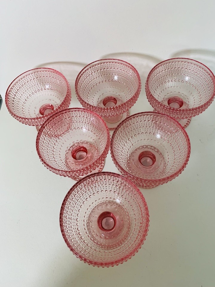 6 Sundae Ice Cream Bobble Pink Dessert Dishes Glasses Waitrose New With