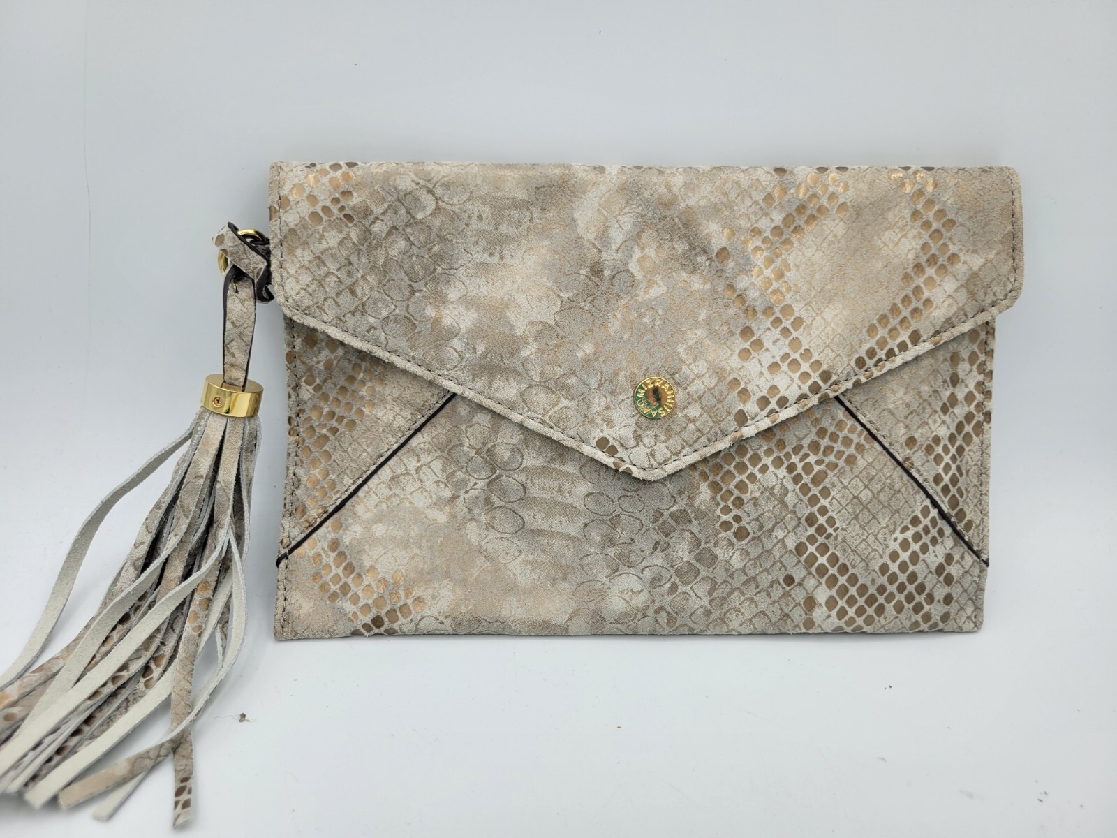 Isaac Mizrahi Beige Python Snakeskin Leather Hand… - image 1