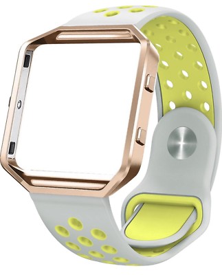 Silicone Small Fitbit Blaze Rose Gold Frame, Silver/Yellow